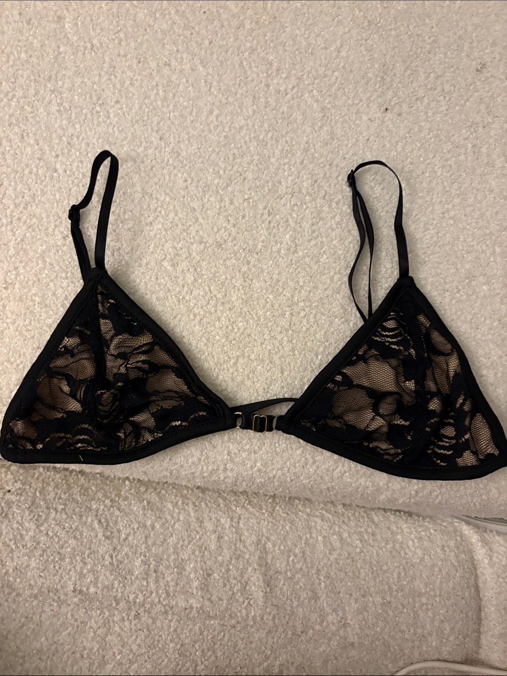 Sheer Lace Triangle Bralette - Black